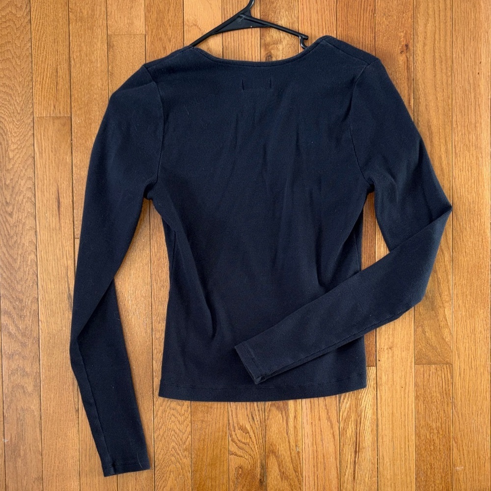 Anthropologie Maeve Black Ribbed Long Sleeve Basic Top Size Large - Picture 3 of 4